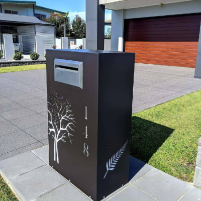 Wide Form Letterbox - Iron Bark Metal Design